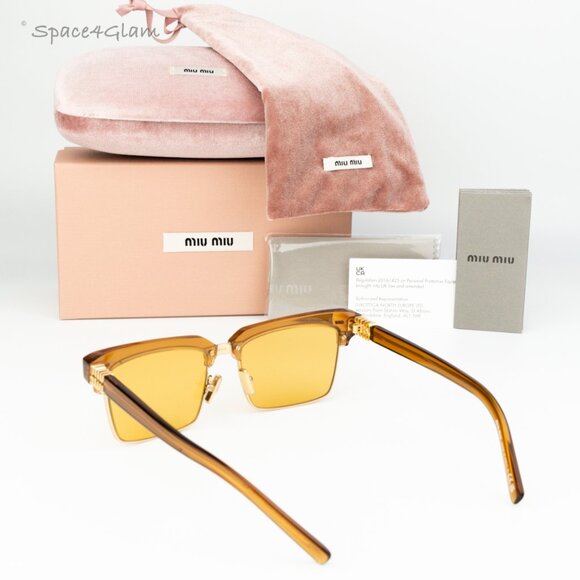 NEW Miu Miu MU10ZS 15T0B7 Caramel Trasparent Yelllow Square Unisex Sunglasses main image 6